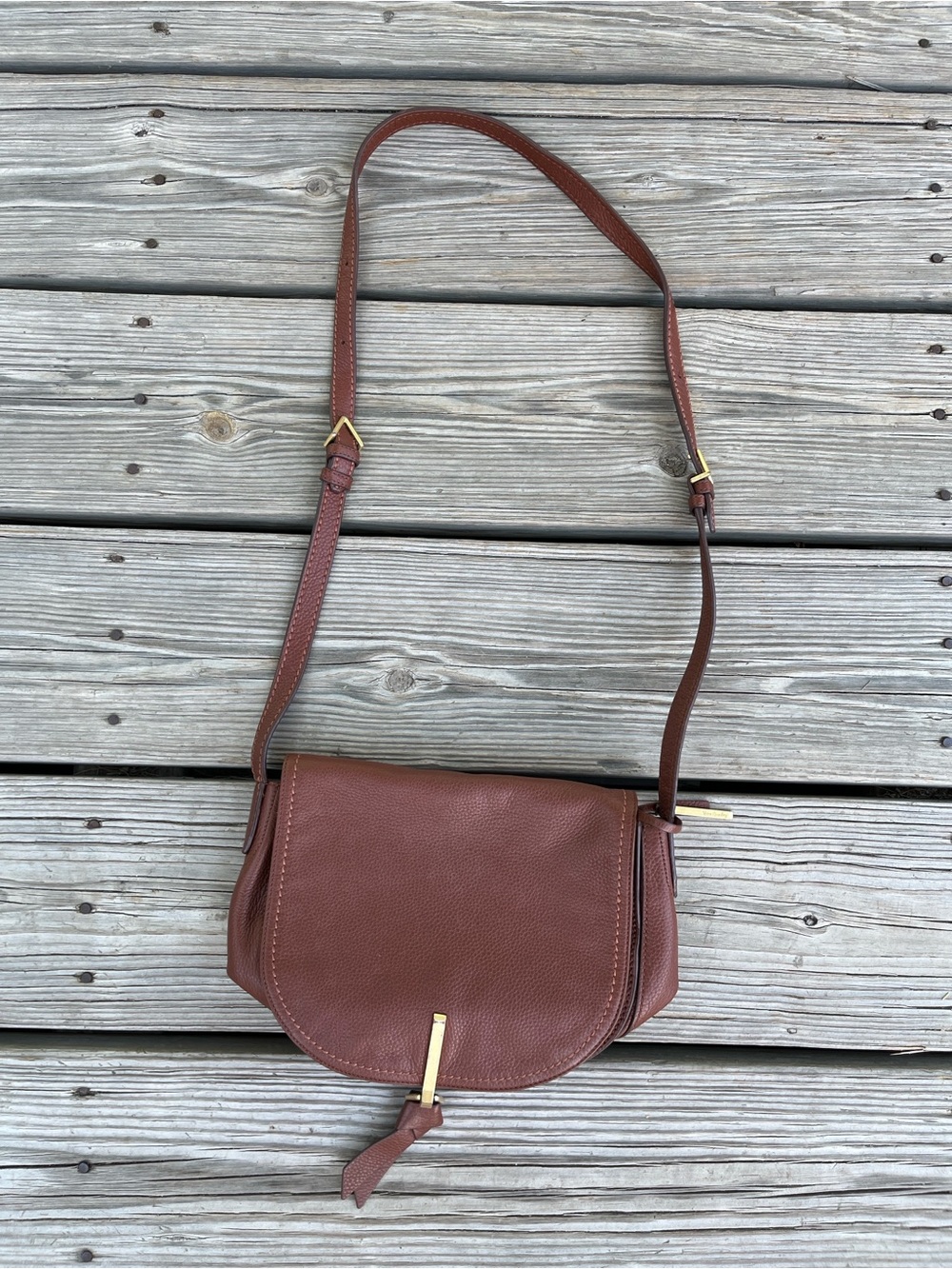 Vera Bradley Brown Leather Crossbody with Gold-Tone Accent